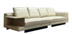 Modern Cream White Leather Sofa with Integrated Side Table,Modern Cream White Leather Sofa with Integrated Side Table