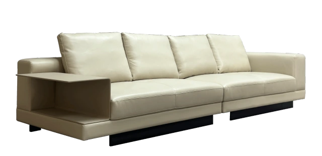 Modern Cream White Leather Sofa with Integrated Side Table,Modern Cream White Leather Sofa with Integrated Side Table