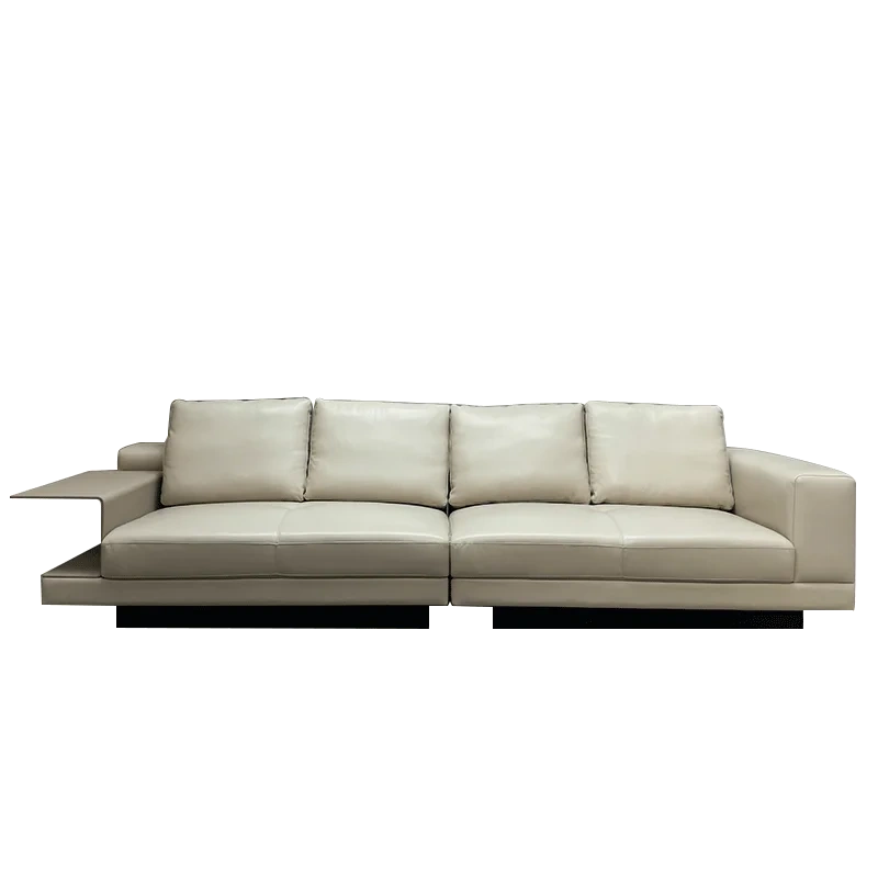 Modern Cream White Leather Sofa with Integrated Side Table,Modern Cream White Leather Sofa with Integrated Side Table
