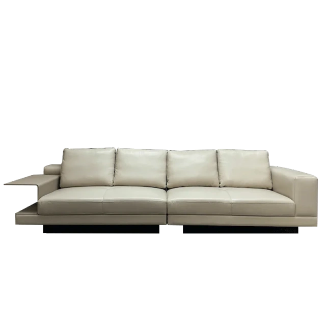 Modern Cream White Leather Sofa with Integrated Side Table,Modern Cream White Leather Sofa with Integrated Side Table
