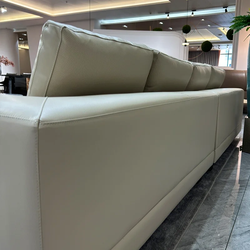 Modern Cream White Leather Sofa with Integrated Side Table,Modern Cream White Leather Sofa with Integrated Side Table