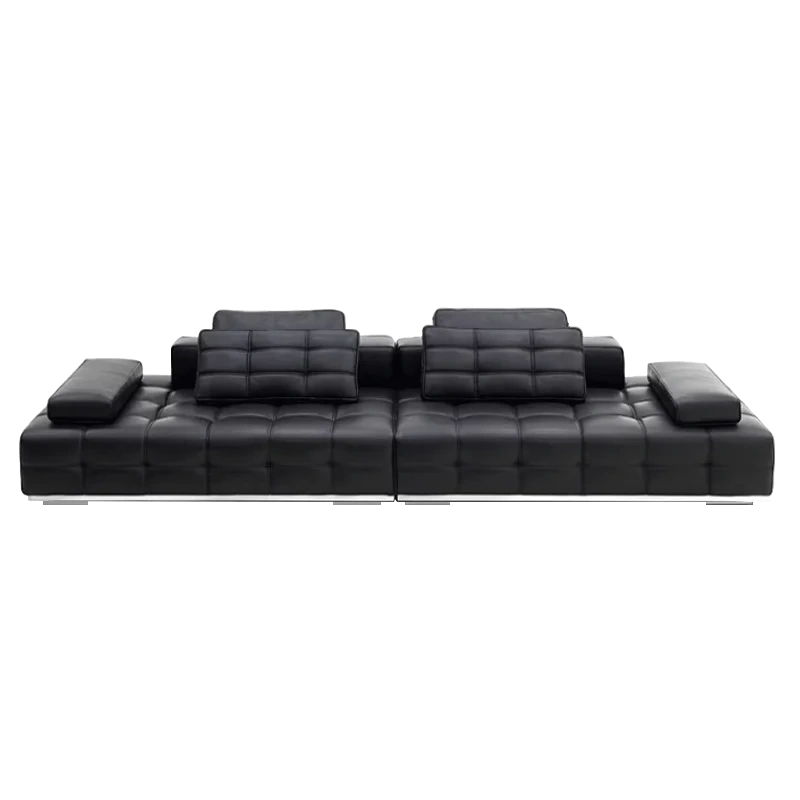 Elegant Charcoal Grey Leather Sofa with Adjustable Backrests,Elegant Charcoal Grey Leather Sofa with Adjustable Backrests