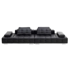 Elegant Charcoal Grey Leather Sofa with Adjustable Backrests,Elegant Charcoal Grey Leather Sofa with Adjustable Backrests