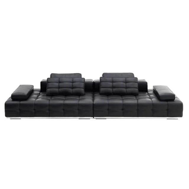 Elegant Charcoal Grey Leather Sofa with Adjustable Backrests,Elegant Charcoal Grey Leather Sofa with Adjustable Backrests