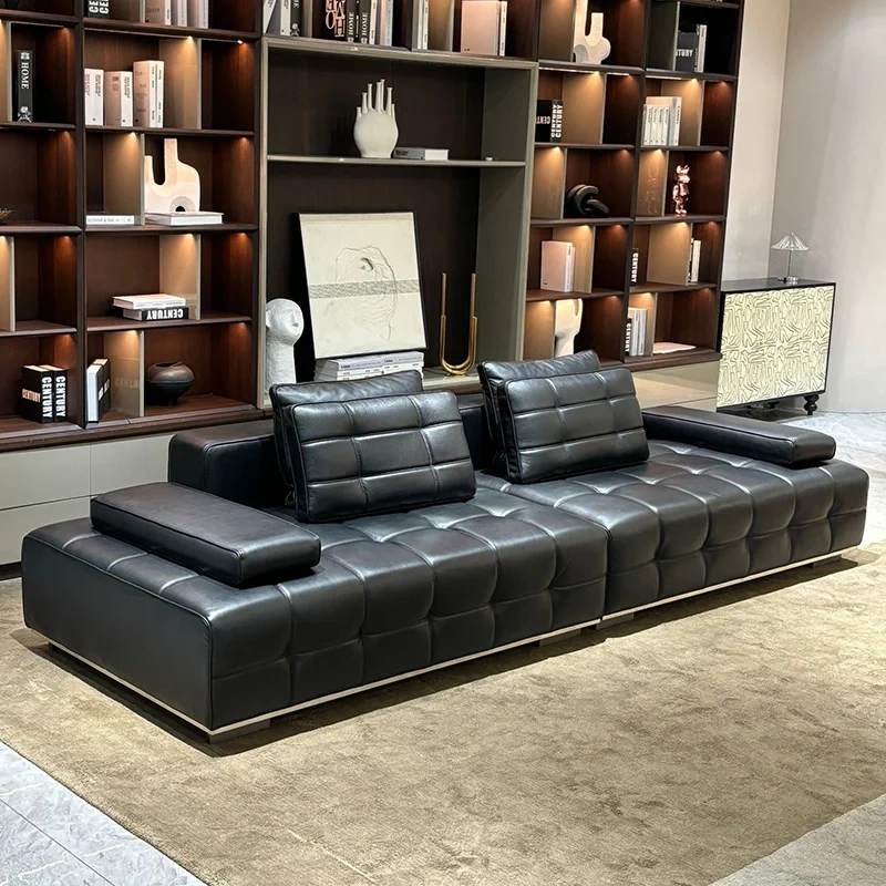 Elegant Charcoal Grey Leather Sofa with Adjustable Backrests,Elegant Charcoal Grey Leather Sofa with Adjustable Backrests