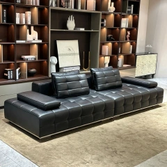 Elegant Charcoal Grey Leather Sofa with Adjustable Backrests,Elegant Charcoal Grey Leather Sofa with Adjustable Backrests
