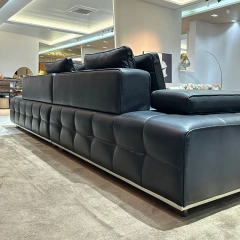 Elegant Charcoal Grey Leather Sofa with Adjustable Backrests,Elegant Charcoal Grey Leather Sofa with Adjustable Backrests