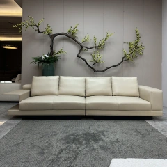 Modern Cream White Leather Sofa with Integrated Side Table,Modern Cream White Leather Sofa with Integrated Side Table