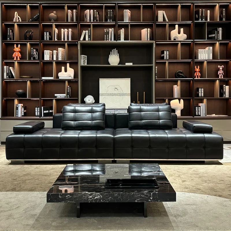 Elegant Charcoal Grey Leather Sofa with Adjustable Backrests,Elegant Charcoal Grey Leather Sofa with Adjustable Backrests