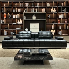 Elegant Charcoal Grey Leather Sofa with Adjustable Backrests,Elegant Charcoal Grey Leather Sofa with Adjustable Backrests