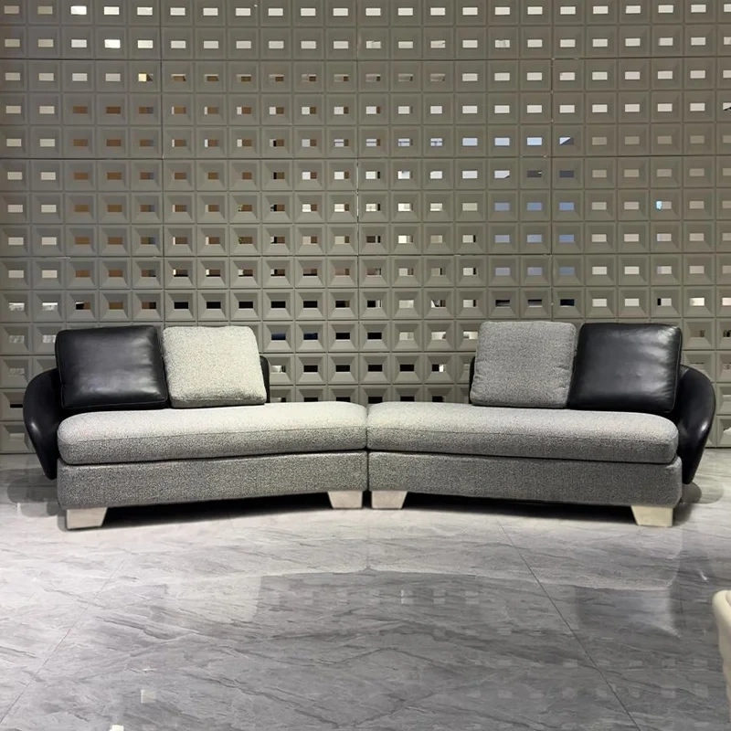 Modern Grey Fabric L-Shaped Sofa with Black Accents,Modern Grey Fabric L-Shaped Sofa with Black Accents
