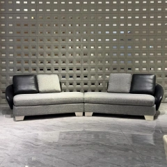 Modern Grey Fabric L-Shaped Sofa with Black Accents,Modern Grey Fabric L-Shaped Sofa with Black Accents