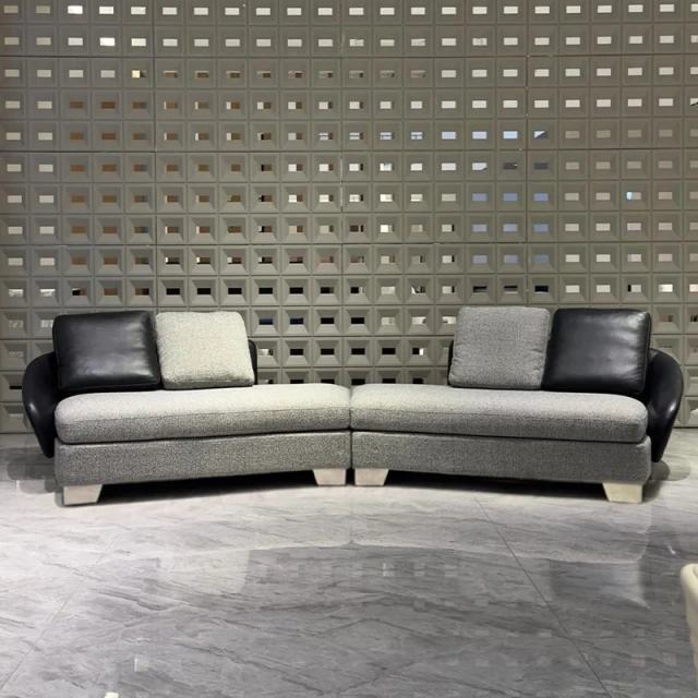 Modern Grey Fabric L-Shaped Sofa with Black Accents,Modern Grey Fabric L-Shaped Sofa with Black Accents