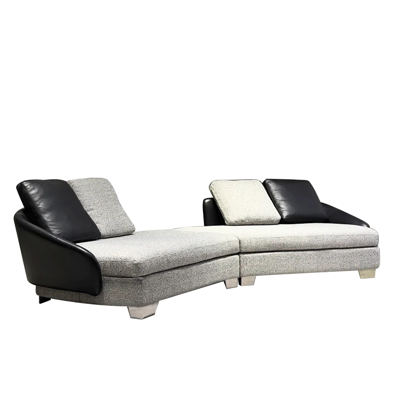 Modern Grey Fabric L-Shaped Sofa with Black Accents,Modern Grey Fabric L-Shaped Sofa with Black Accents