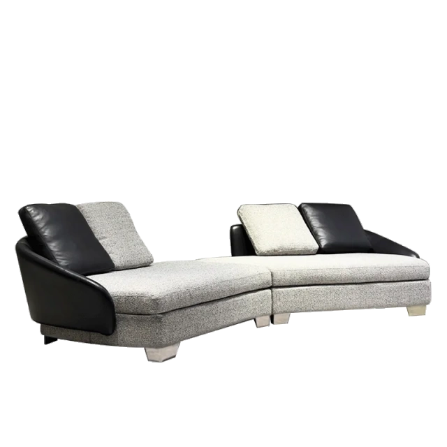 Modern Grey Fabric L-Shaped Sofa with Black Accents,Modern Grey Fabric L-Shaped Sofa with Black Accents