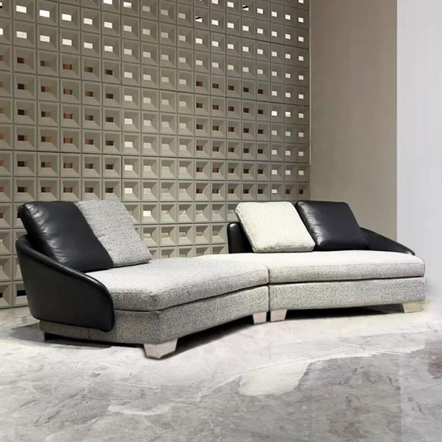 Modern Grey Fabric L-Shaped Sofa with Black Accents,Modern Grey Fabric L-Shaped Sofa with Black Accents