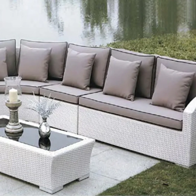 Outdoor Patio Wicker Sofa Set with Glass Top Coffee Table and Taupe Cushions,Outdoor Patio Wicker Sofa Set with Glass Top Coffee Table and Taupe Cushions