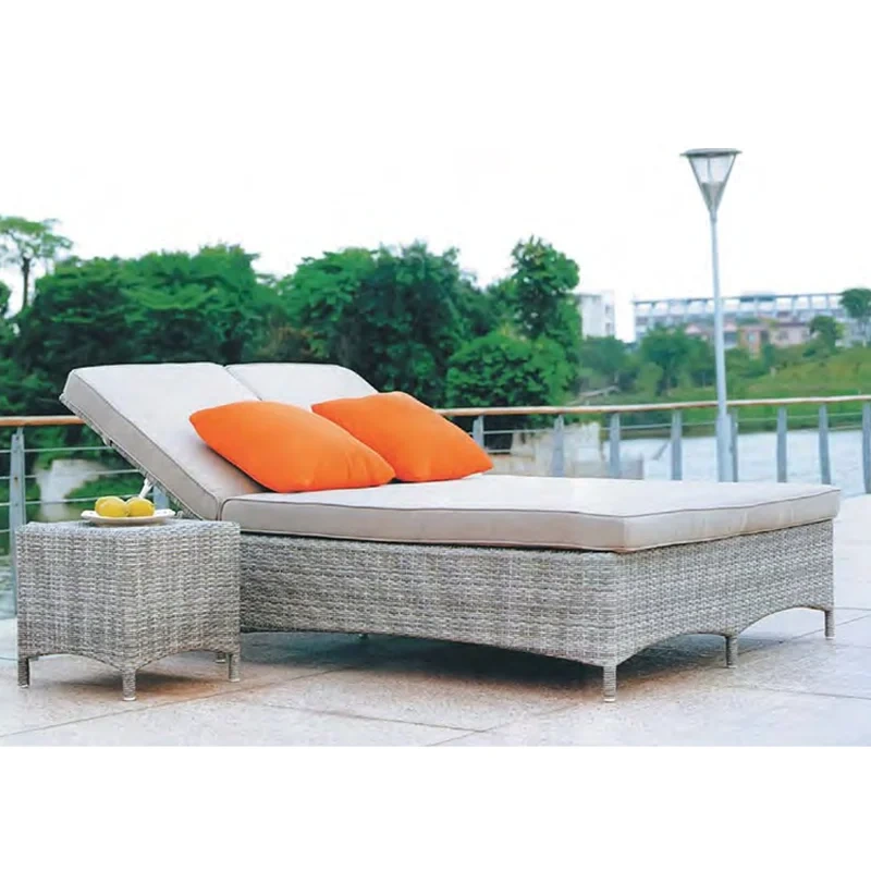 Outdoor Wicker Sun Lounger with Adjustable Back and Side Table,Outdoor Wicker Sun Lounger with Adjustable Back and Side Table