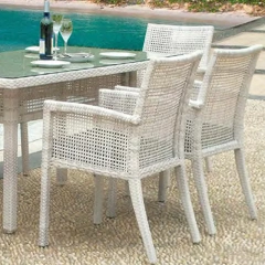 Beachfront White Wicker Outdoor Dining Set with Glass-Top Table,Beachfront White Wicker Outdoor Dining Set with Glass-Top Table