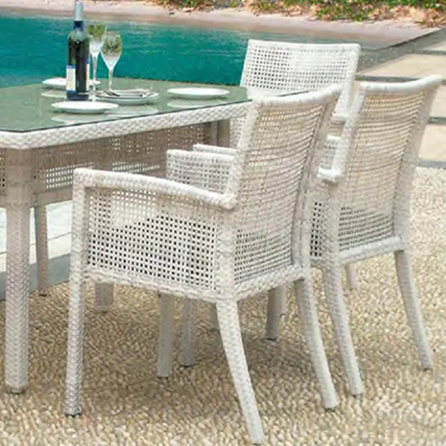 Beachfront White Wicker Outdoor Dining Set with Glass-Top Table,Beachfront White Wicker Outdoor Dining Set with Glass-Top Table