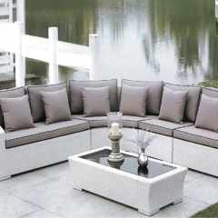Outdoor Patio Wicker Sofa Set with Glass Top Coffee Table and Taupe Cushions,Outdoor Patio Wicker Sofa Set with Glass Top Coffee Table and Taupe Cushions