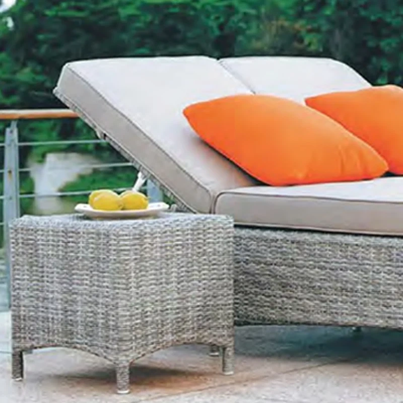 Outdoor Wicker Sun Lounger with Adjustable Back and Side Table,Outdoor Wicker Sun Lounger with Adjustable Back and Side Table