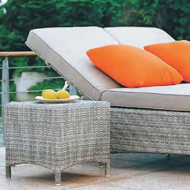 Outdoor Wicker Sun Lounger with Adjustable Back and Side Table,Outdoor Wicker Sun Lounger with Adjustable Back and Side Table