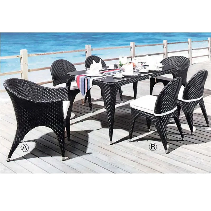 Stylish Black Rattan Outdoor Table and Chair Set with Comfortable Seat Cushions,Stylish Black Rattan Outdoor Table and Chair Set with Comfortable Seat Cushions
