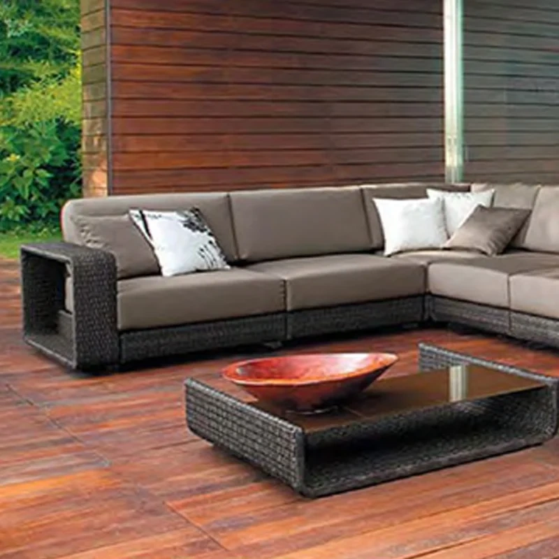 Luxurious Outdoor Wicker Sectional Sofa Set with Glass Coffee Table,Luxurious Outdoor Wicker Sectional Sofa Set with Glass Coffee Table