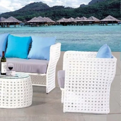 Beachside White Wicker Sofa Set with Circular Glass Coffee Table and Cushions,Beachside White Wicker Sofa Set with Circular Glass Coffee Table and Cushions