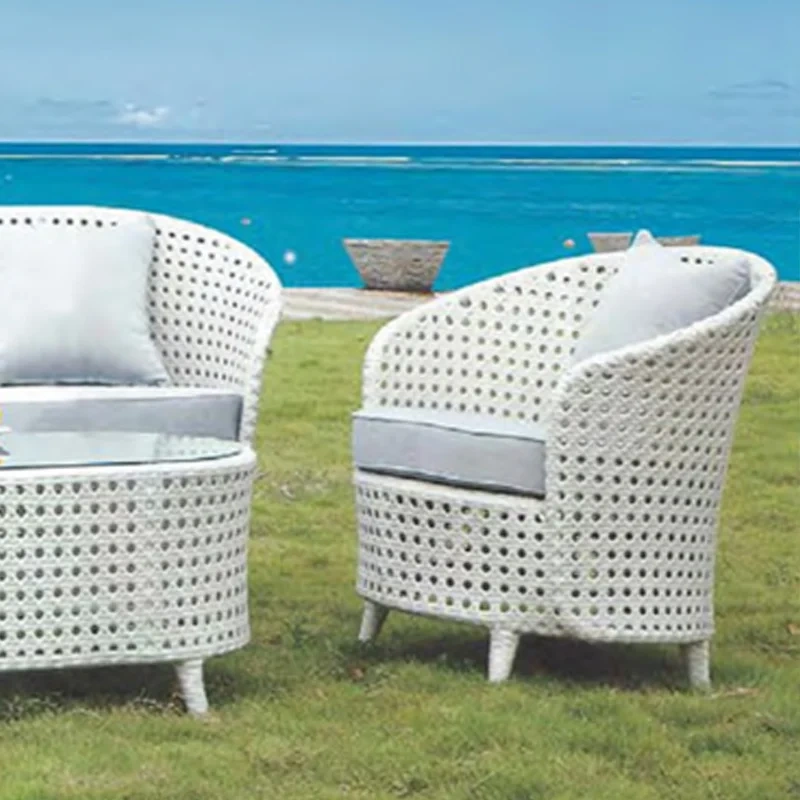 Seaside White Rattan Outdoor Sofa Set with Glass-Top Coffee Table and Cushions,Seaside White Rattan Outdoor Sofa Set with Glass-Top Coffee Table and Cushions