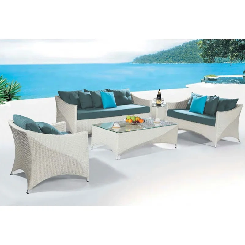 Coastal Weave Outdoor Sofa Set with Glass Top Coffee Table and Weatherproof Cushions,Coastal Weave Outdoor Sofa Set with Glass Top Coffee Table and Weatherproof Cushions
