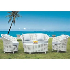 Seaside White Rattan Outdoor Sofa Set with Glass-Top Coffee Table and Cushions,Seaside White Rattan Outdoor Sofa Set with Glass-Top Coffee Table and Cushions