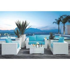 Luxurious White Rattan Patio Sofa Set with Aqua Blue Cushions and Glass Table,Luxurious White Rattan Patio Sofa Set with Aqua Blue Cushions and Glass Table