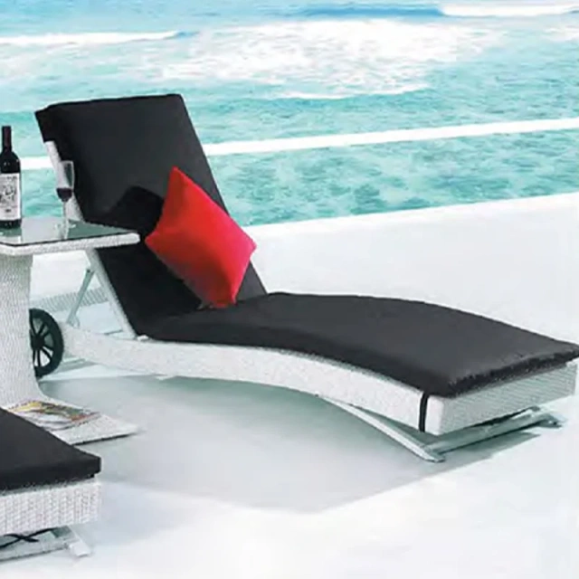 Beachfront Adjustable Wicker Sun Lounger with Removable Cushion and Wheels,Beachfront Adjustable Wicker Sun Lounger with Removable Cushion and Wheels