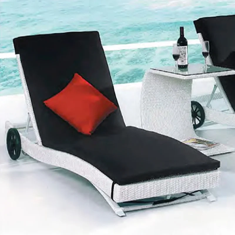 Beachfront Adjustable Wicker Sun Lounger with Removable Cushion and Wheels,Beachfront Adjustable Wicker Sun Lounger with Removable Cushion and Wheels