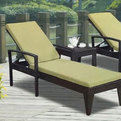 Outdoor Rattan Chaise Lounger with Removable Cushions and Adjustable Backrest,Outdoor Rattan Chaise Lounger with Removable Cushions and Adjustable Backrest
