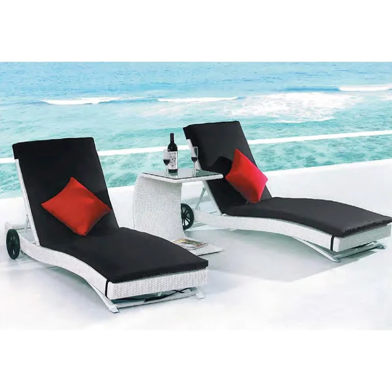 Beachfront Adjustable Wicker Sun Lounger with Removable Cushion and Wheels,Beachfront Adjustable Wicker Sun Lounger with Removable Cushion and Wheels
