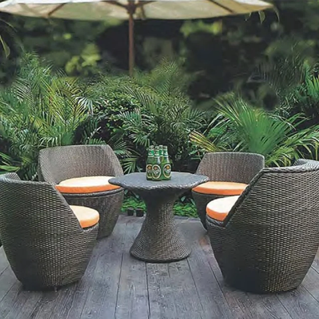 Garden Wicker Table and Chair Set with Round Glass Top and Comfortable Cushions,Garden Wicker Table and Chair Set with Round Glass Top and Comfortable Cushions
