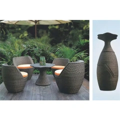 Garden Wicker Table and Chair Set with Round Glass Top and Comfortable Cushions,Garden Wicker Table and Chair Set with Round Glass Top and Comfortable Cushions