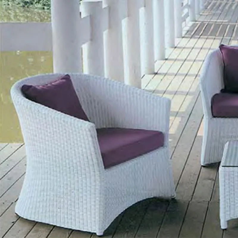 Modern White Rattan Outdoor Sofa Set with Purple Cushions for Patio Relaxation,Modern White Rattan Outdoor Sofa Set with Purple Cushions for Patio Relaxation