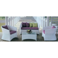 Modern White Rattan Outdoor Sofa Set with Purple Cushions for Patio Relaxation,Modern White Rattan Outdoor Sofa Set with Purple Cushions for Patio Relaxation