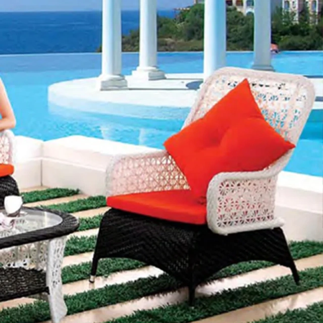 Poolside Rattan Sofa Set with Glass Top Table and Vibrant Cushions,Poolside Rattan Sofa Set with Glass Top Table and Vibrant Cushions