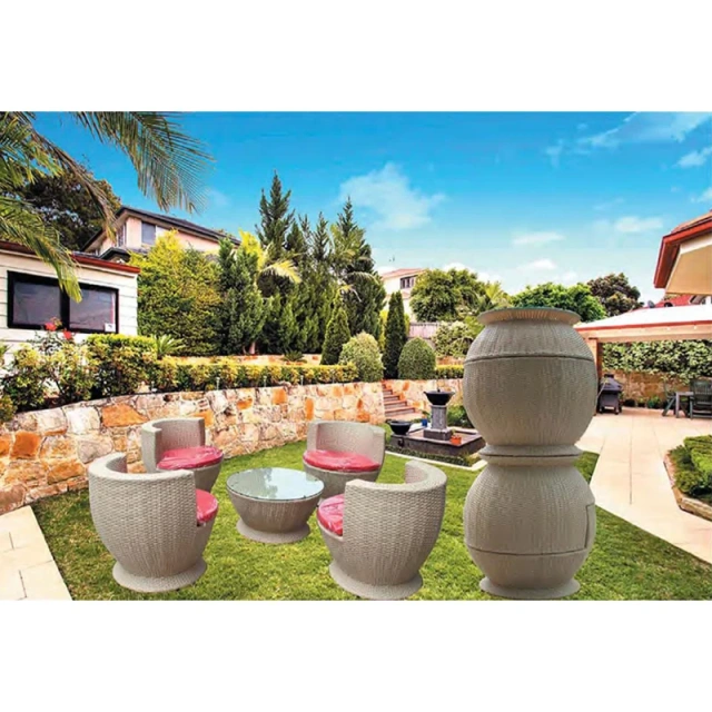 Garden Wicker Furniture Set with Glass Top Table and Red Cushioned Chairs,Garden Wicker Furniture Set with Glass Top Table and Red Cushioned Chairs