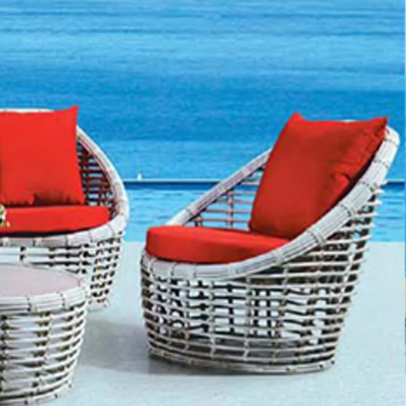 Oceanfront Rattan Daybed Set with Red Cushions for a Relaxing Seaside Retreat,Oceanfront Rattan Daybed Set with Red Cushions for a Relaxing Seaside Retreat