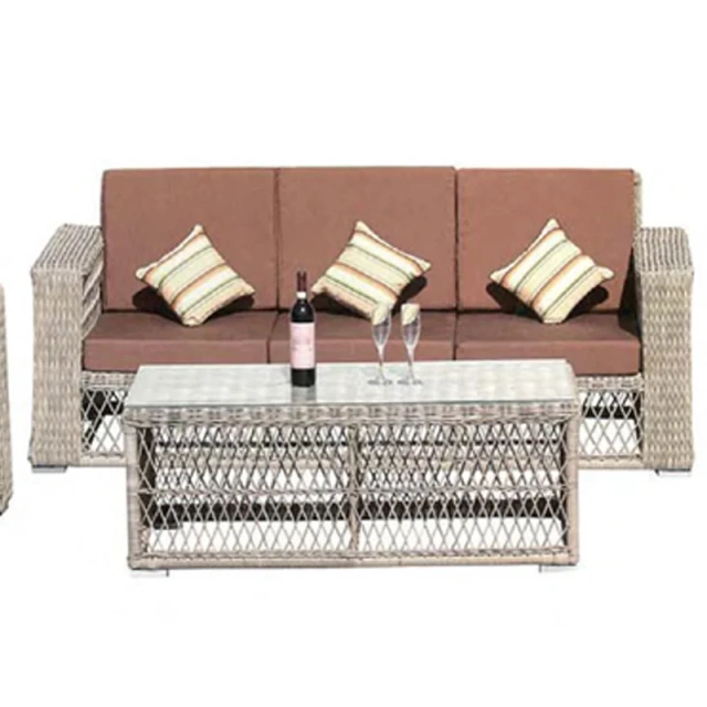 Sophisticated Rattan Outdoor Sofa Set with Glass Top Table and Earthy Brown Cushions,Sophisticated Rattan Outdoor Sofa Set with Glass Top Table and Earthy Brown Cushions