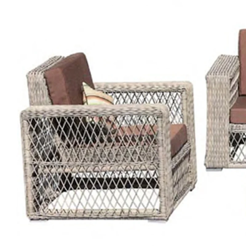 Sophisticated Rattan Outdoor Sofa Set with Glass Top Table and Earthy Brown Cushions,Sophisticated Rattan Outdoor Sofa Set with Glass Top Table and Earthy Brown Cushions