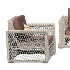 Sophisticated Rattan Outdoor Sofa Set with Glass Top Table and Earthy Brown Cushions,Sophisticated Rattan Outdoor Sofa Set with Glass Top Table and Earthy Brown Cushions