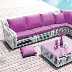 Vibrant Purple Wicker Outdoor Sectional Sofa Set with Glass Top Coffee Table,Vibrant Purple Wicker Outdoor Sectional Sofa Set with Glass Top Coffee Table