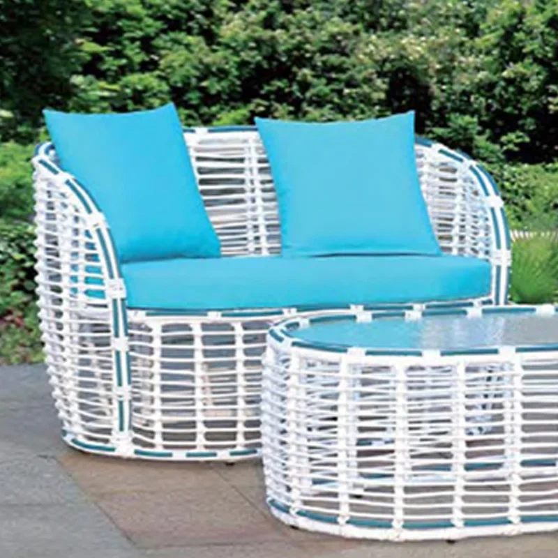 Bright Aqua Blue Wicker Outdoor Set with White Frame and Glass Top Table for Garden Relaxation,Bright Aqua Blue Wicker Outdoor Set with White Frame and Glass Top Table for Garden Relaxation